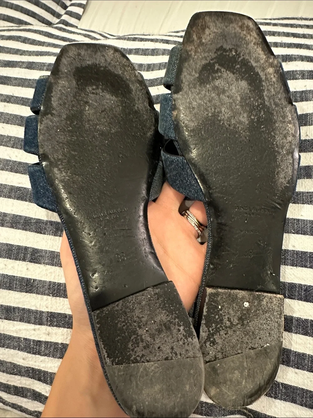 Saint Laurent Tribute Slides Dark Blue Denim Knot Slide Mules - Picture 5 of 9